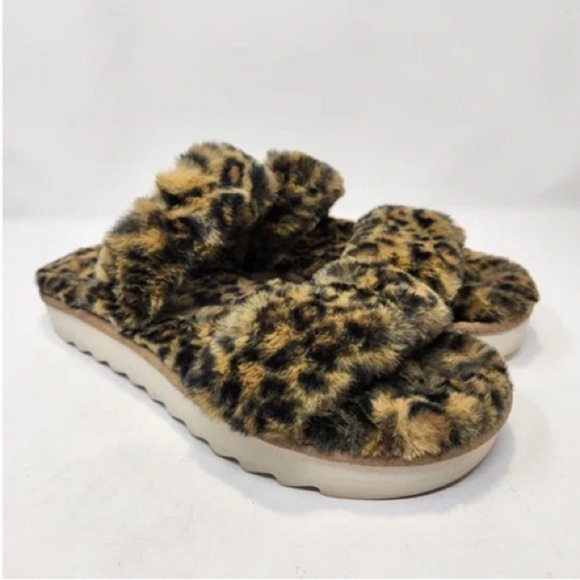 Koolaburra by UGG Cheetah Print Fur Slide Platform Sandals Size 6 - Picture 1 of 5